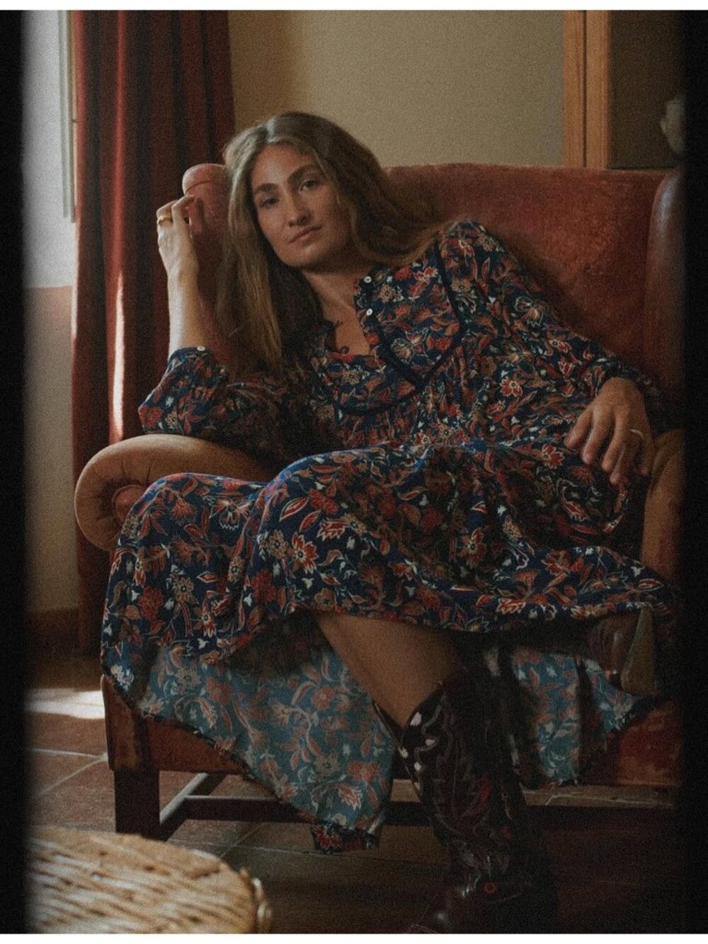 SONMER Aura Floral Maxi Dress Sundress XS Long Sleeve Flowy Velvet Boho Peasant